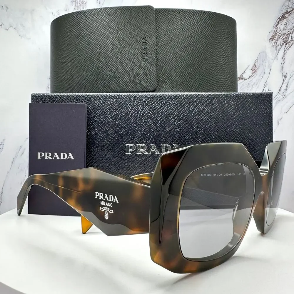 New PRADA Sunglasses Brown Juniper Tortoise Gray Lens Square - Picture 4 of 16